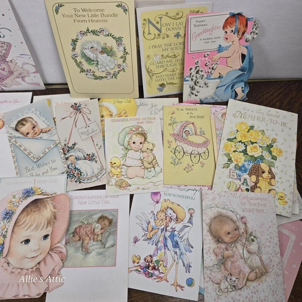 40+‎ Vintage Baby Girls Kids Greeting Cards Shower 80s Ephemera Crafts Used Lot